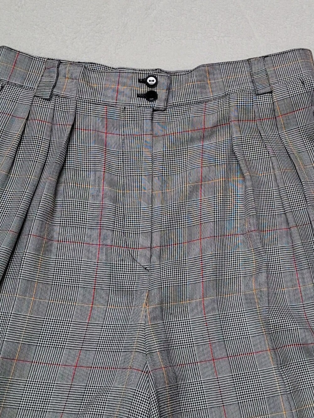 Punk Deadstock 80s Vintage Jones Wear Plaid High-Rise Pleated Culotte Shorts 12 - Picture 3 of 11